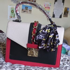 Aldo Black and Red Hobo Bag with Gold Accents